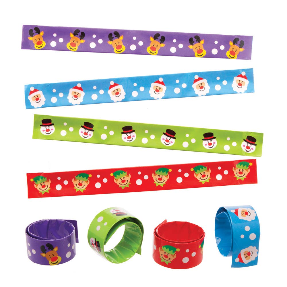 Baker Ross Christmas Character Slap Bands - 8 Snap On Bracelets In 4 Designs. Slap Bracelets For Kids. Christmas Slap Bracelets. Kids Stocking Fillers. Size 24cm.