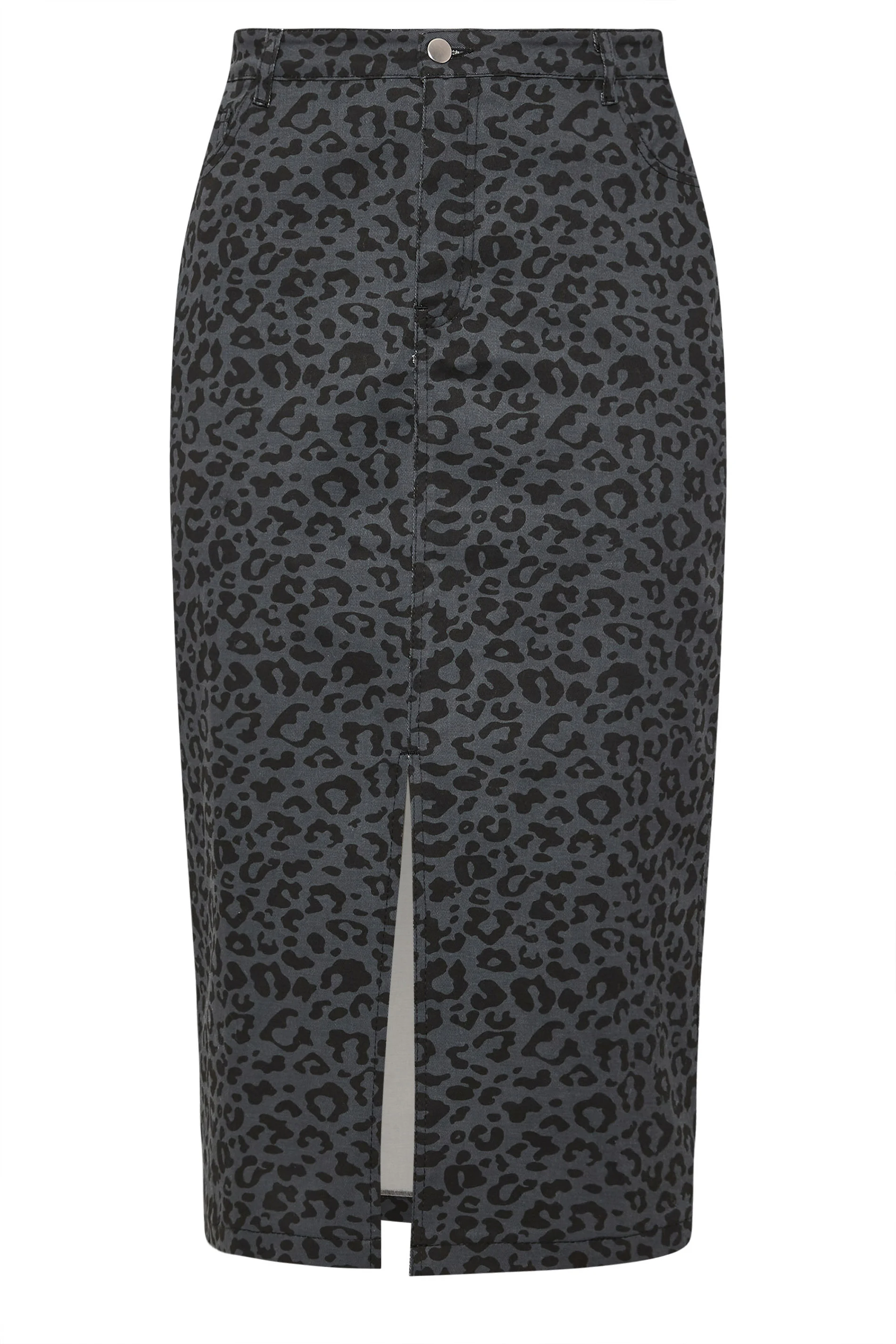 Printed Denim Midi Skirt