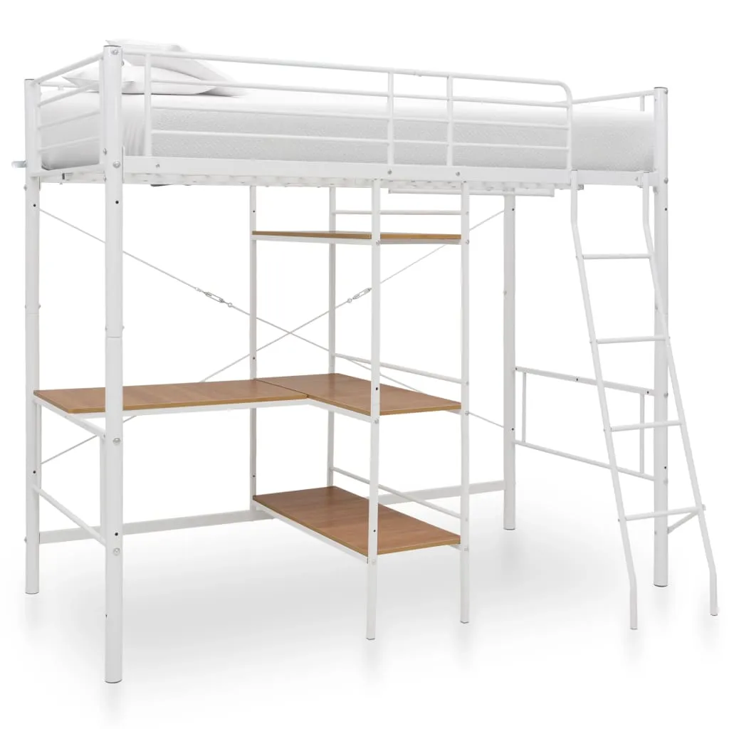 VidaXL Bunk Bed with Table Frame White Metal 90x200 cm
