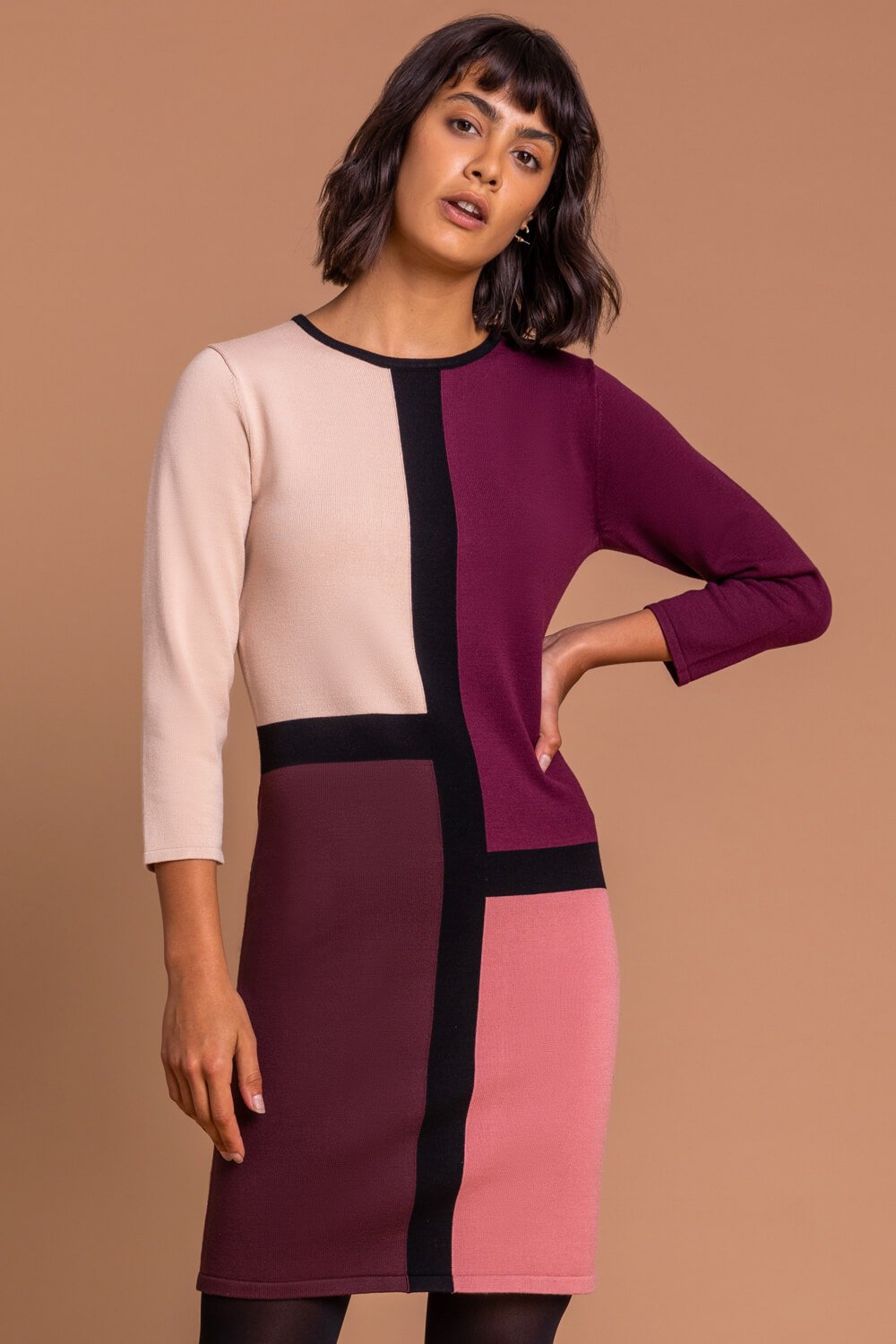 Roman Women's Colourblock Print Jumper Dress|Size: 10|rose