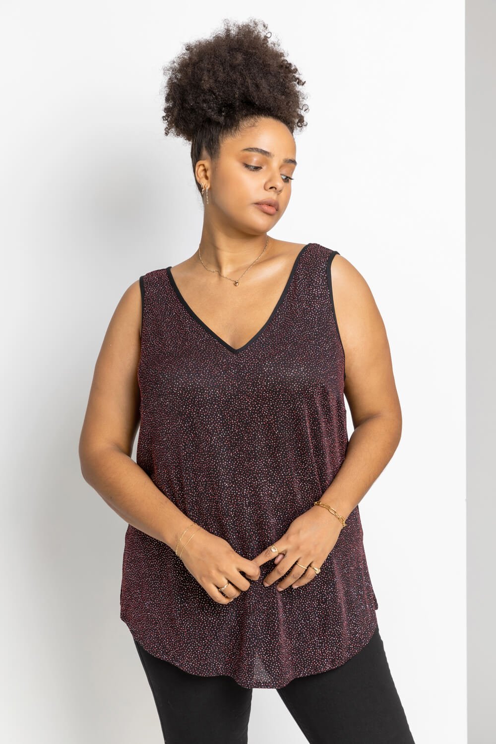 Roman Originals Curve Lurex Sparkle Cami Top in Red