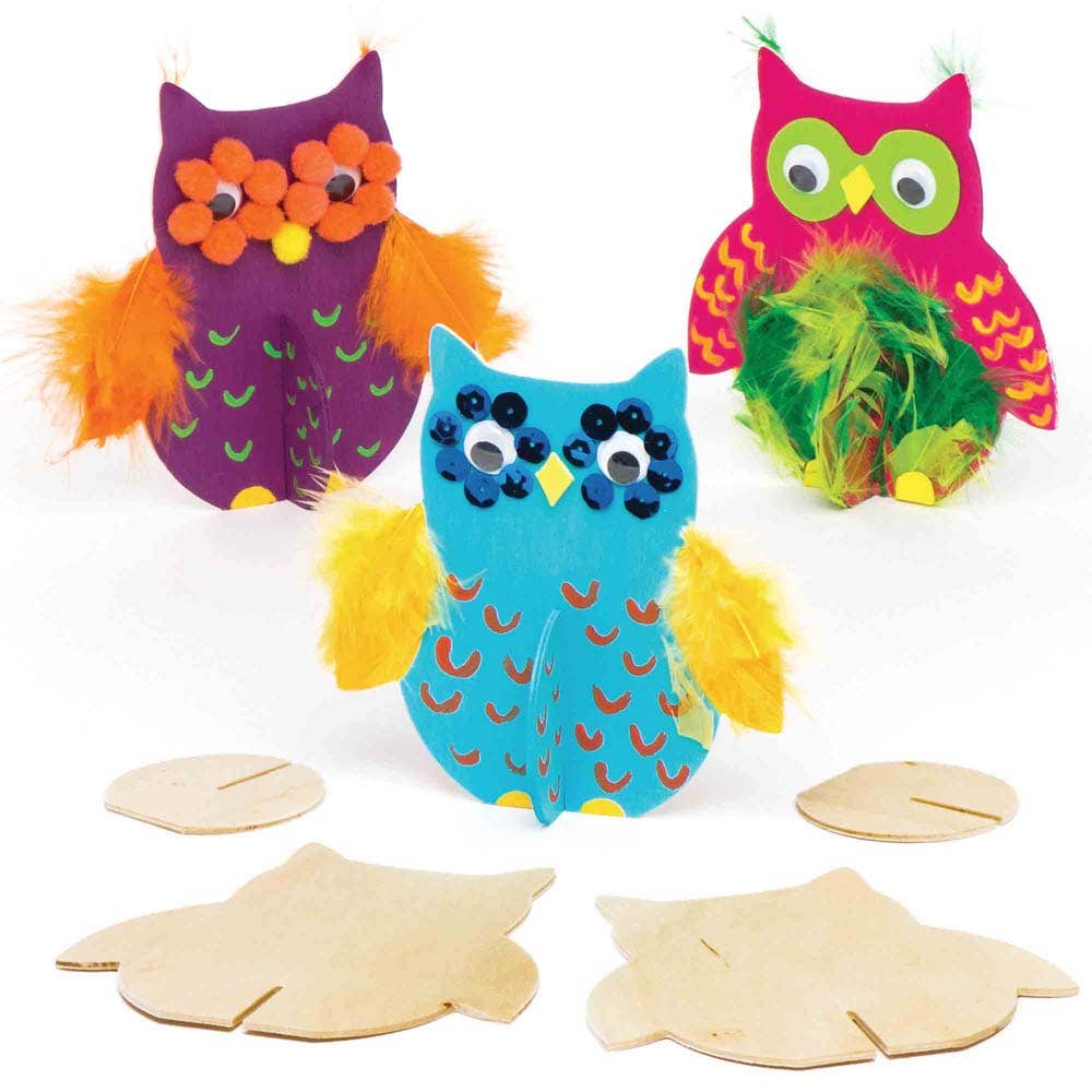 Baker Ross Wooden Owl Shapes - 6 Stand-Up Craft Owls For Decorating. Owl Crafts For Kids. Size 13cm x 13cm.