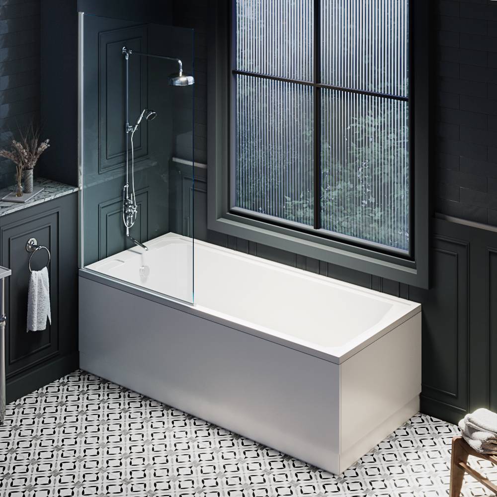HudsonReed Milano Richmond - 1700mm x 700mm Traditional Single Ended Shower Bath with Chrome Bath Screen, Side and End Panel
