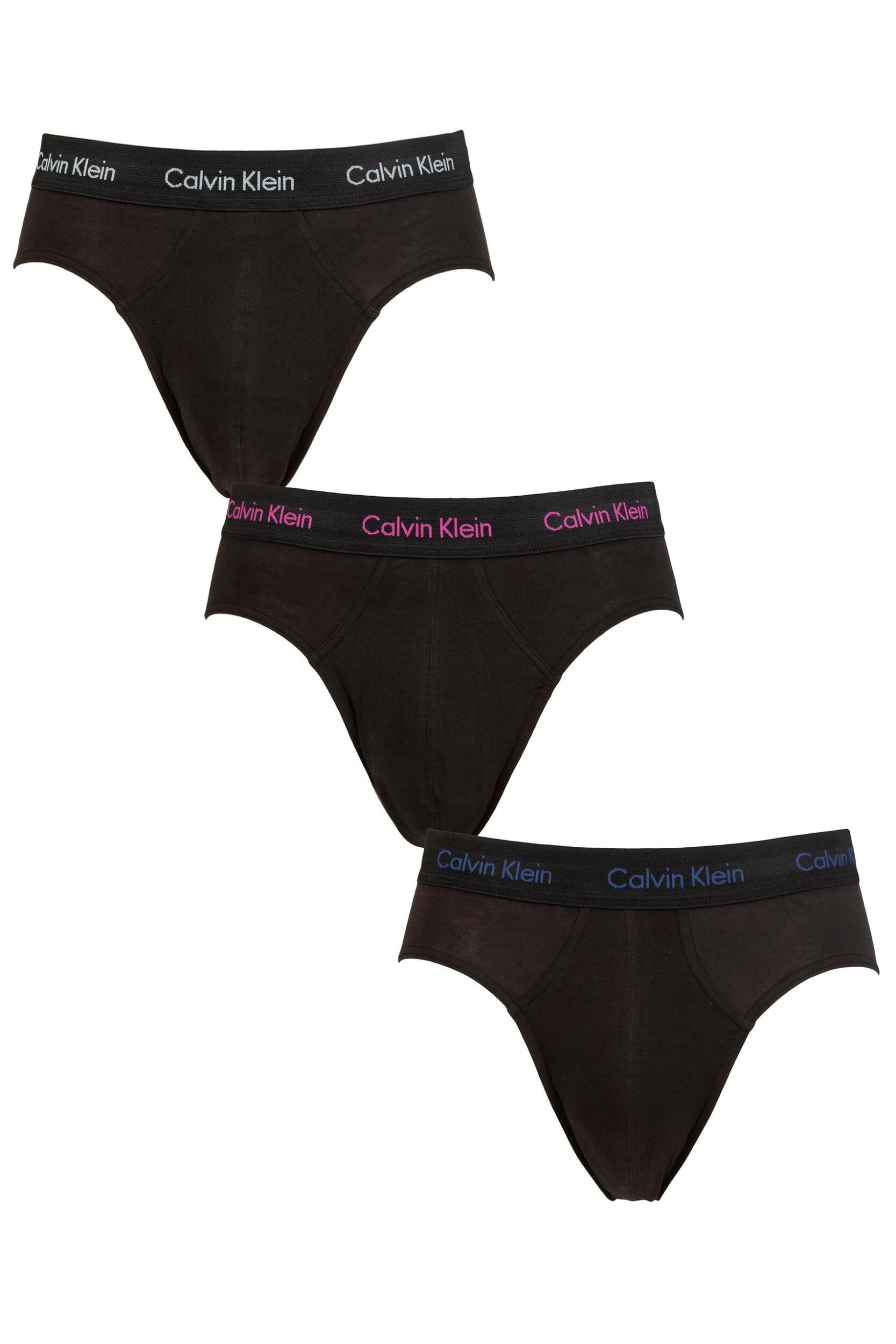 SOCKSHOP Mens 3 Pack Calvin Klein Cotton Stretch Hip Briefs Silver / Pink / Blue XS
