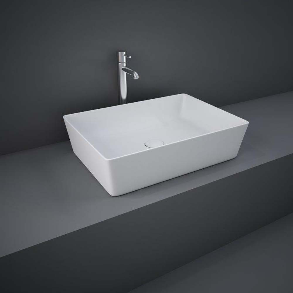 HudsonReed RAK Feeling - Matt White Modern Rectangular Countertop Basin - 500mm x 360mm (No Tap-Holes)