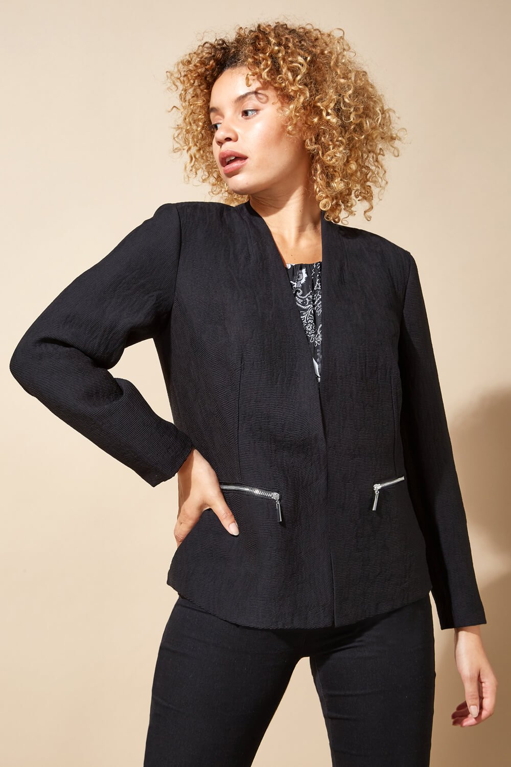 Roman Originals Zip Detail Tailored Jacket in Black