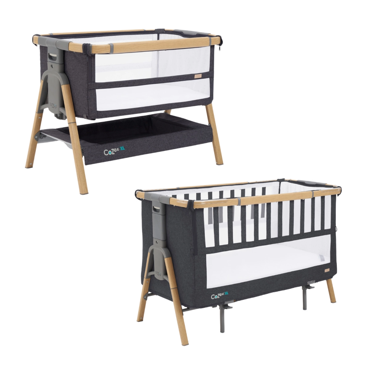  Cozee XL Bedside Crib & Cot Bundle-Oak/Liquorice