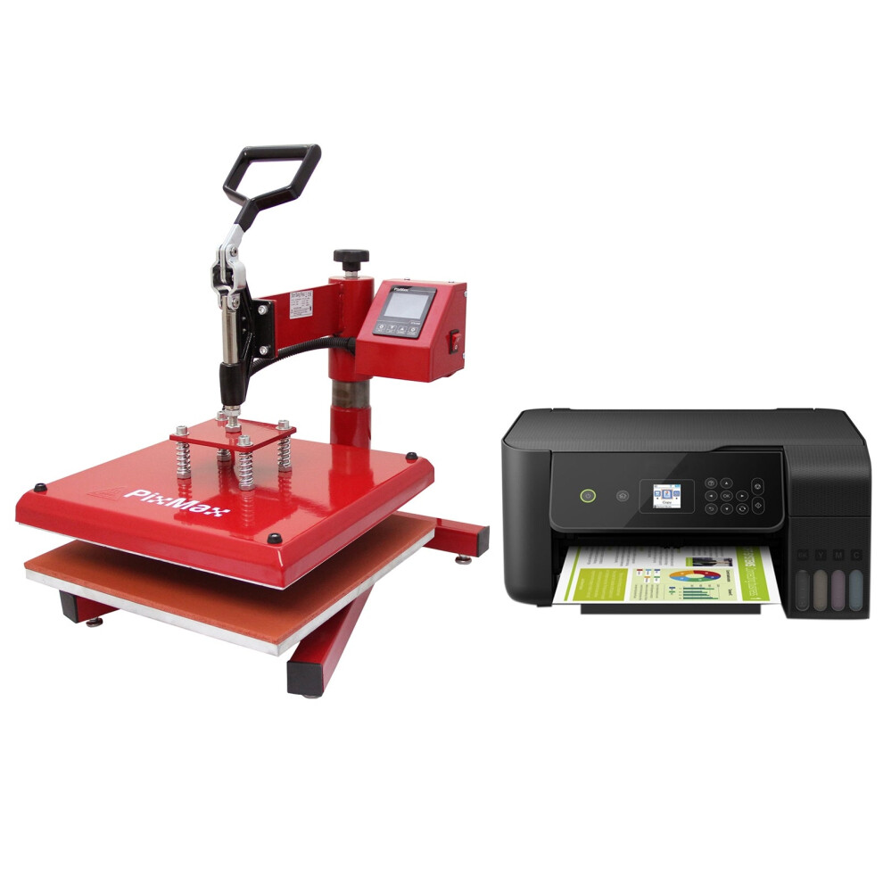PixMax Heat Press Machine T-Shirt Printing Vinyl Sublimation Photo Transfer + Printer