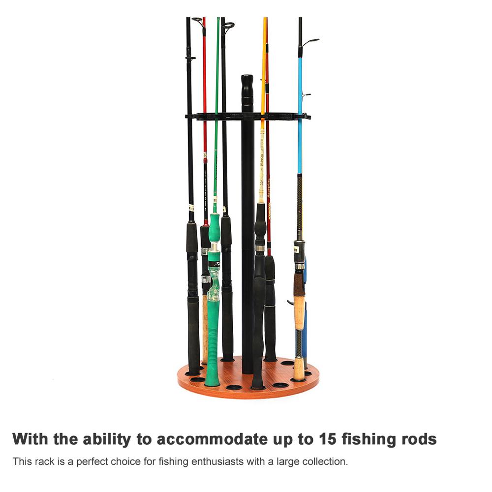 TOMTOP JMS Fishing Rod Display Rack Rotating Fishing Rod Bracket Wooden Fishing Rod Holder Fishing Rod Storage Fishing Rod Rack