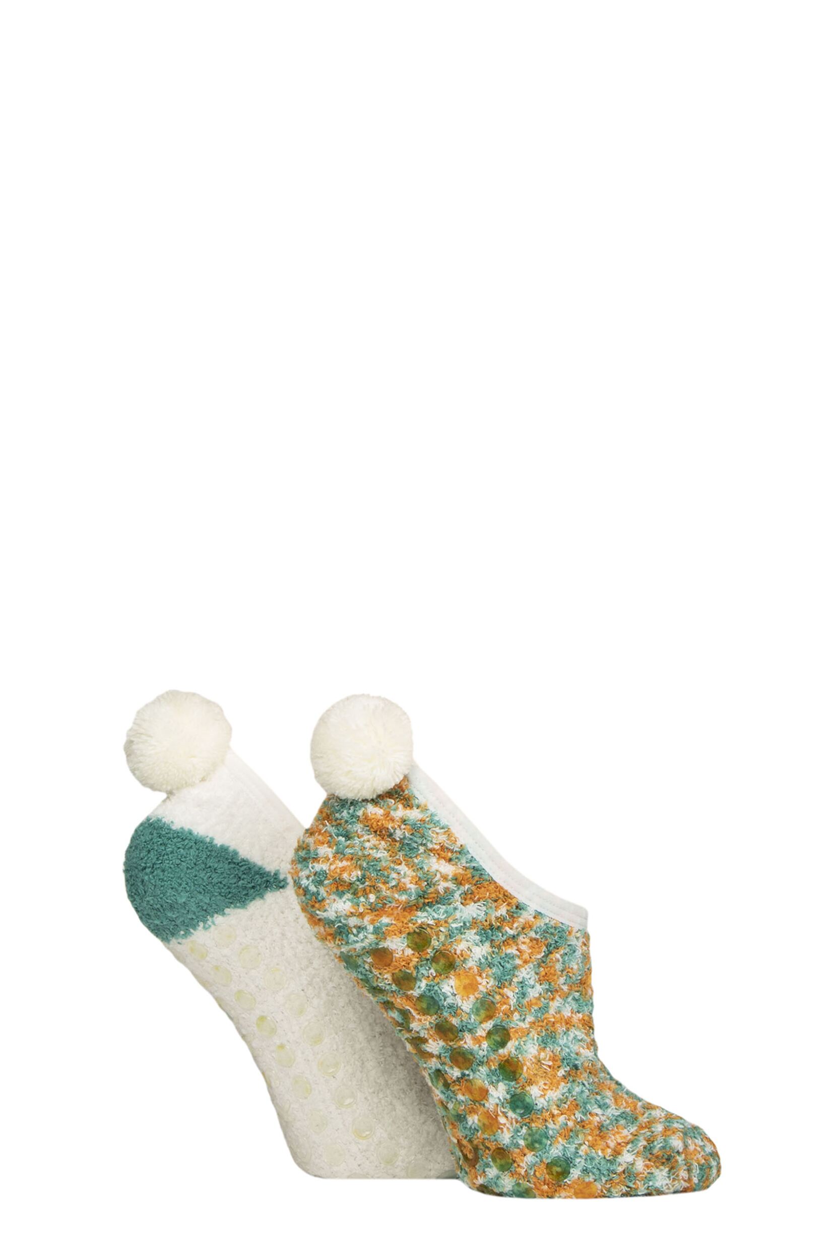 SOCKSHOP Ladies 2 Pair Pom Pom Mary Jane Socks Marmalade 4-8
