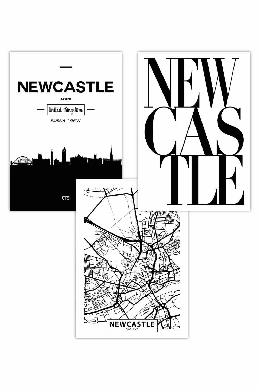 Artze Set Of 3 Newcastle Skyline Street Map City Prints Art Posters