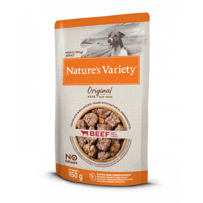 Nature's Variety 16 x 150 gr Comida Húmeda para Perros Pequeños Mini Adult con Buey Nature's Variety Original Paté
