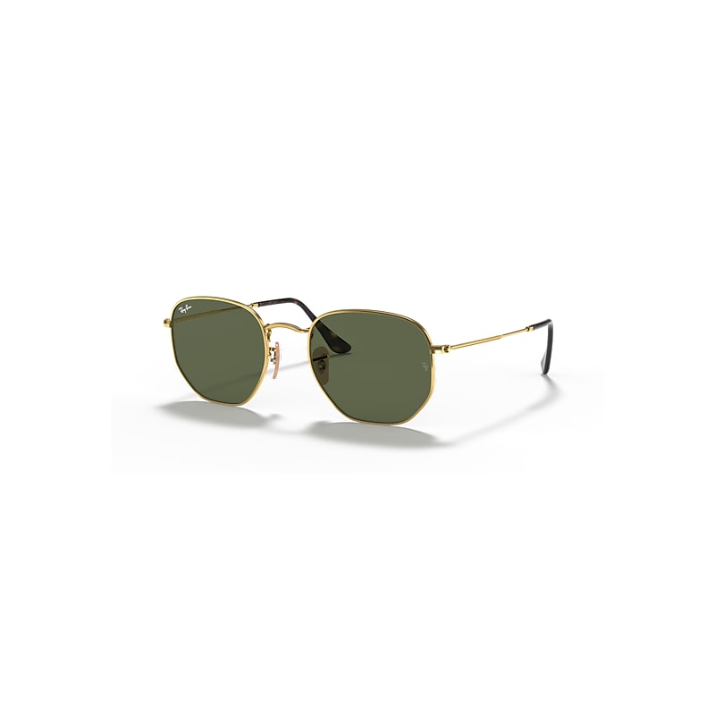 Ray-Ban Hexagonal RB3548N 001 Gold/Green Round Sunglasses in Gold