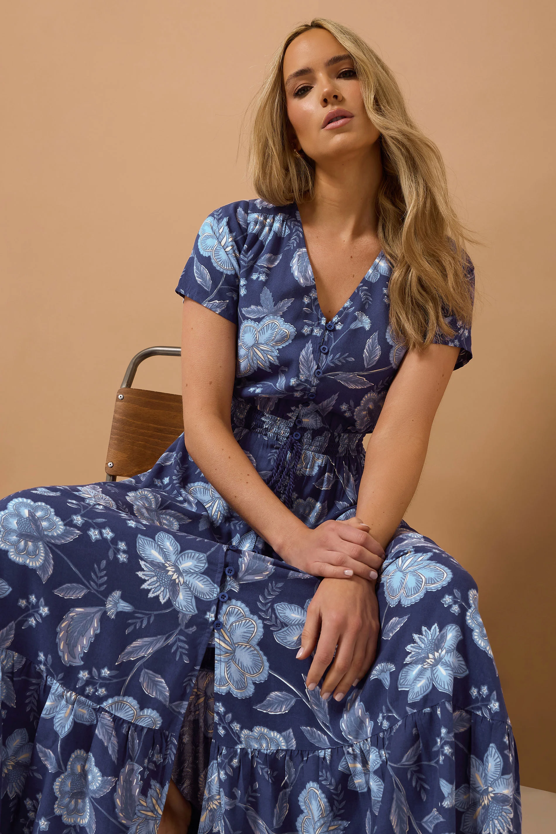  Tall Navy Blue Floral Print Button Maxi Dress 12 | Tall Women's Floral Dresses