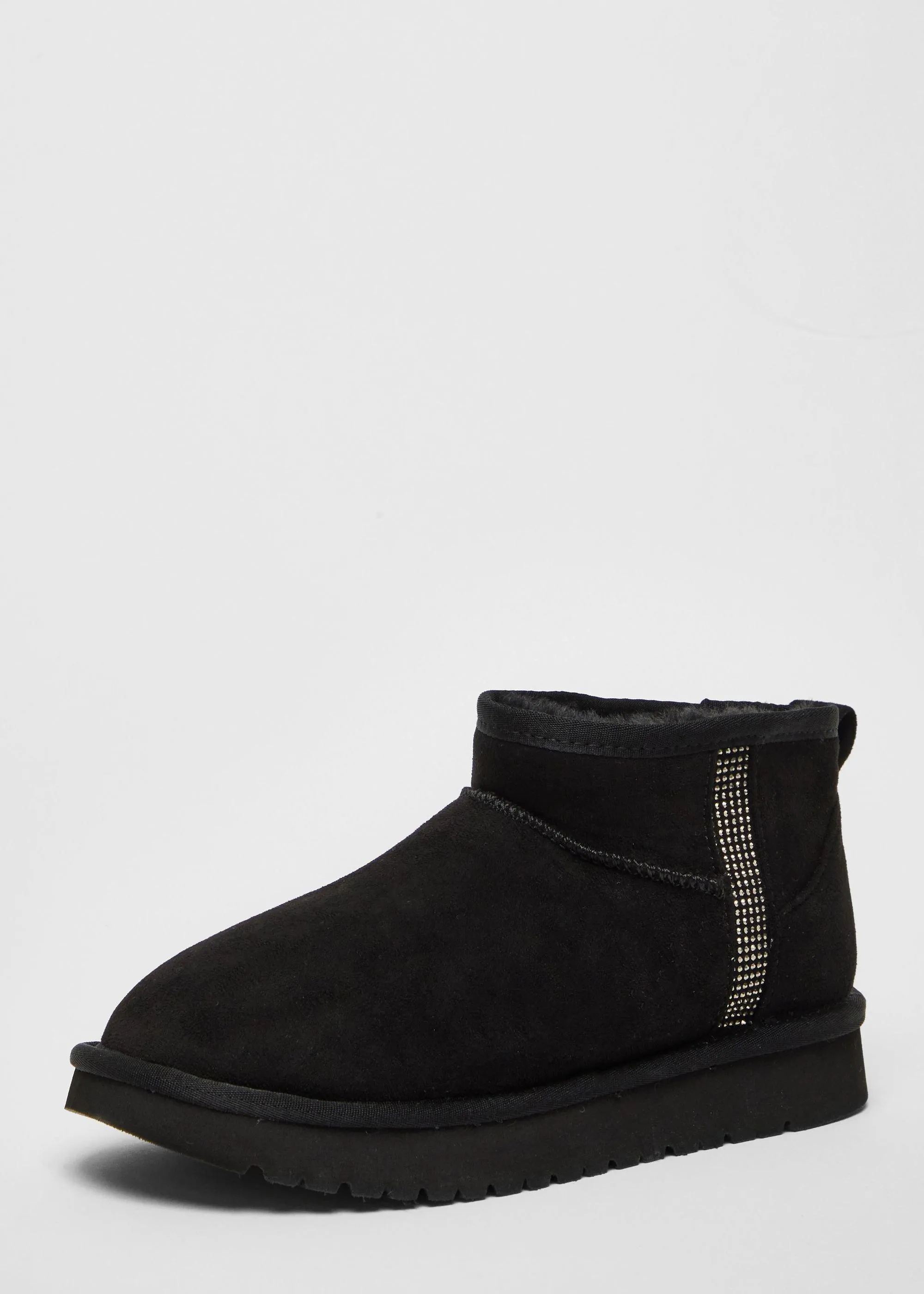 Black Faux Suede Diamante Ankle Boots