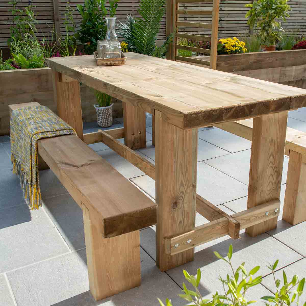 Forest Garden Sleeper Benches and Table Set 1.8m