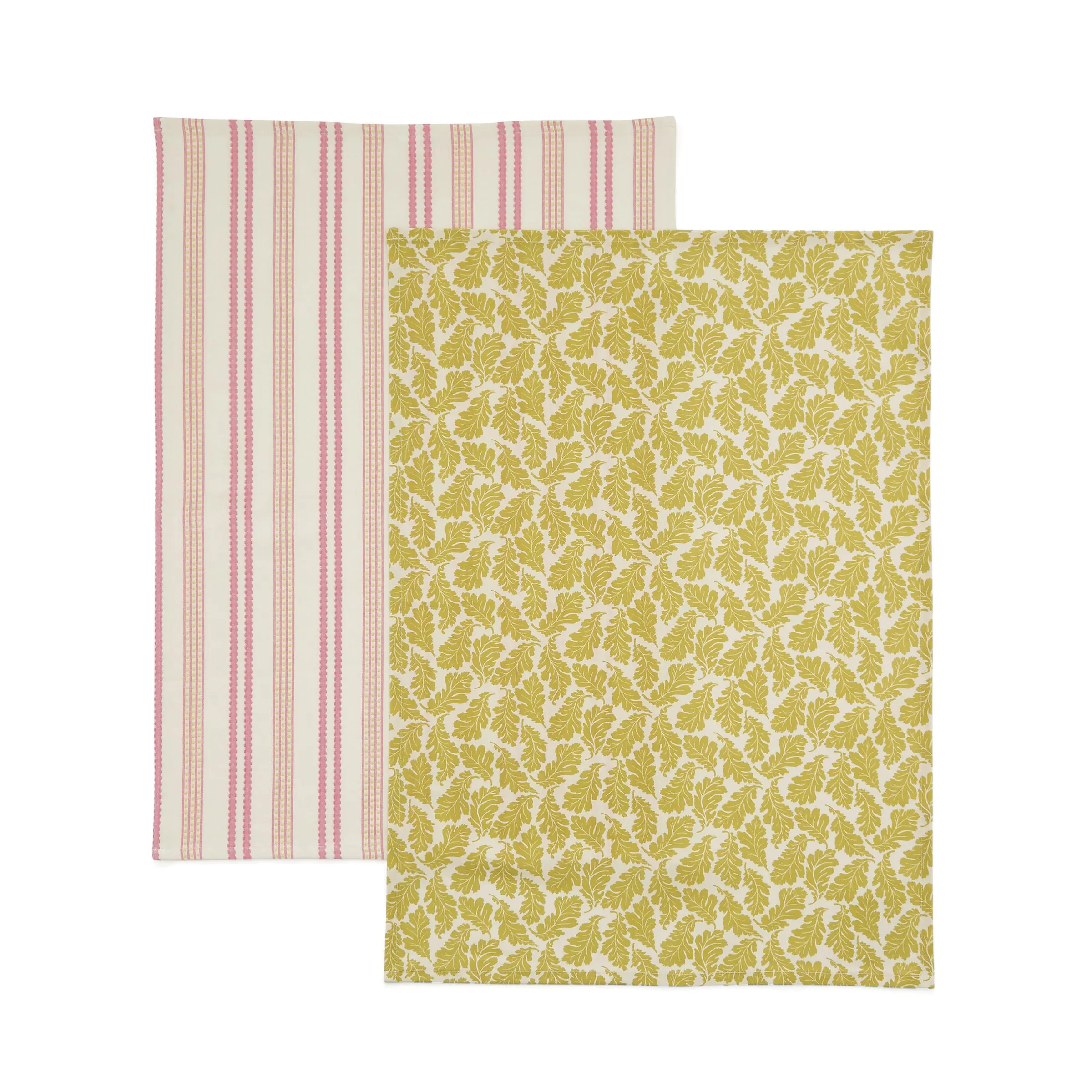 Land & Shore Ticking Stripe & Oak Leaf Tea Towels, Multi