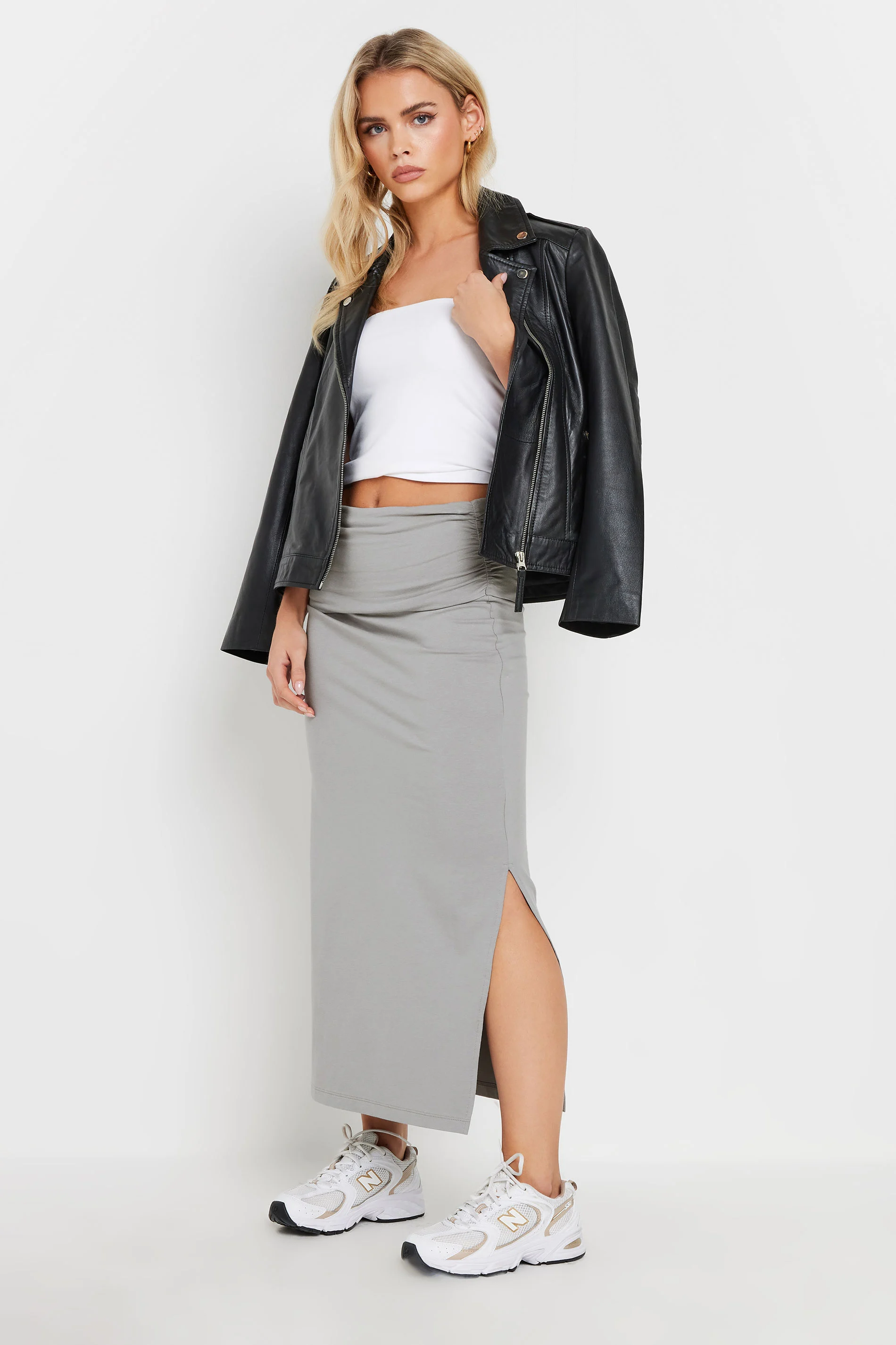 PixieGirl Grey Fold Over Maxi Skirt 8 | Petite Women's Maxi Skirts