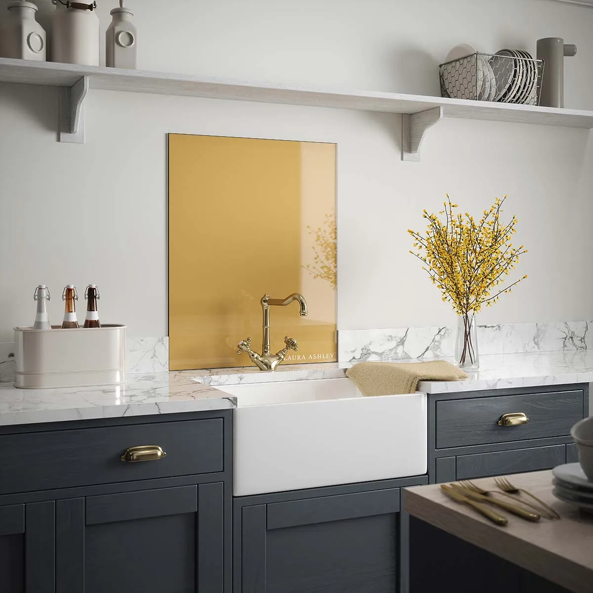 LAURA ASHLEY Brass Glass Kitchen Splashback 600mm X 750mm