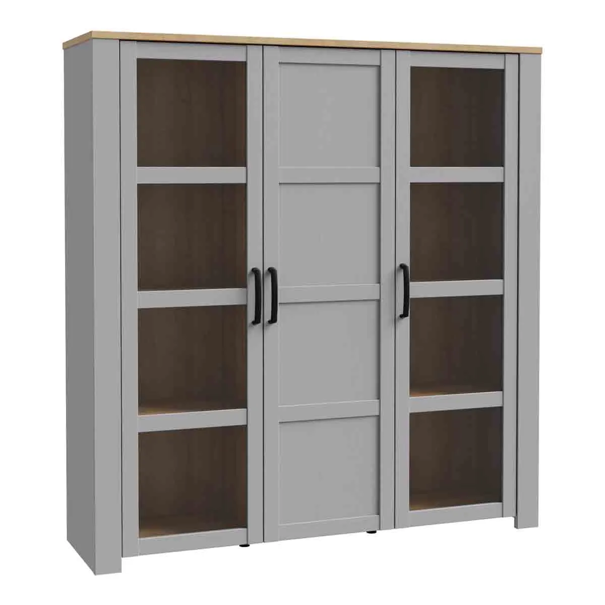 Bohol Large Display Cabinet In Riviera Oak/Grey Oak