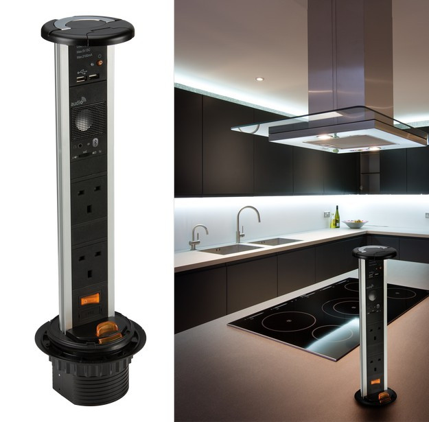 Knightsbridge IP54 13A 2G Pop Up Socket with Built-In Bluetooth Speaker and USB Charger (2.4A)