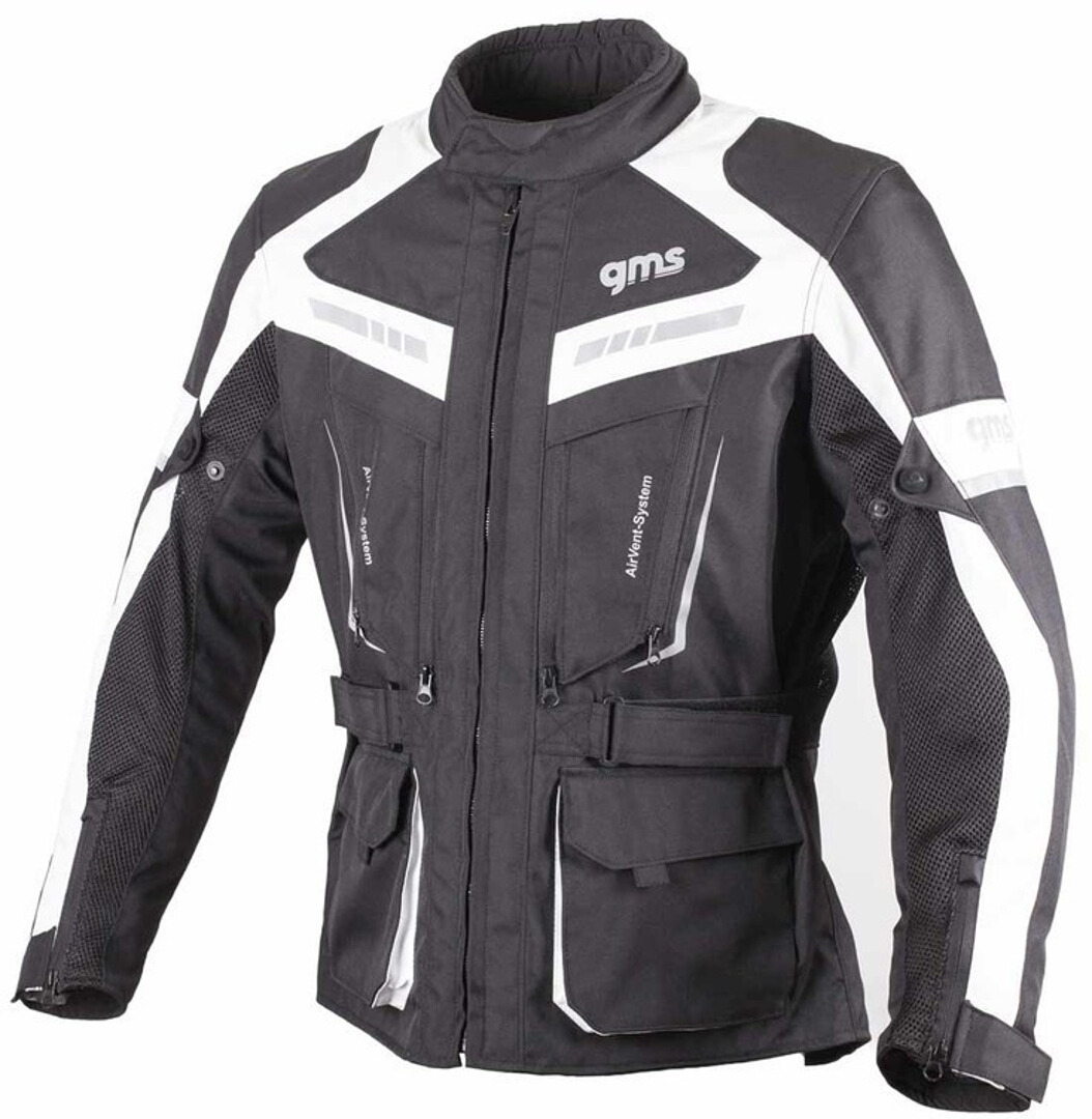 GMS Track Light Motorcycle Textile Jacket, black-white, Size S, black-white, Size S