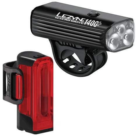 Lezyne Macro Drive 1400+ Strip Drive Pro 400+ LED Bike Light Pair - Rechargeable / Black / Light Set