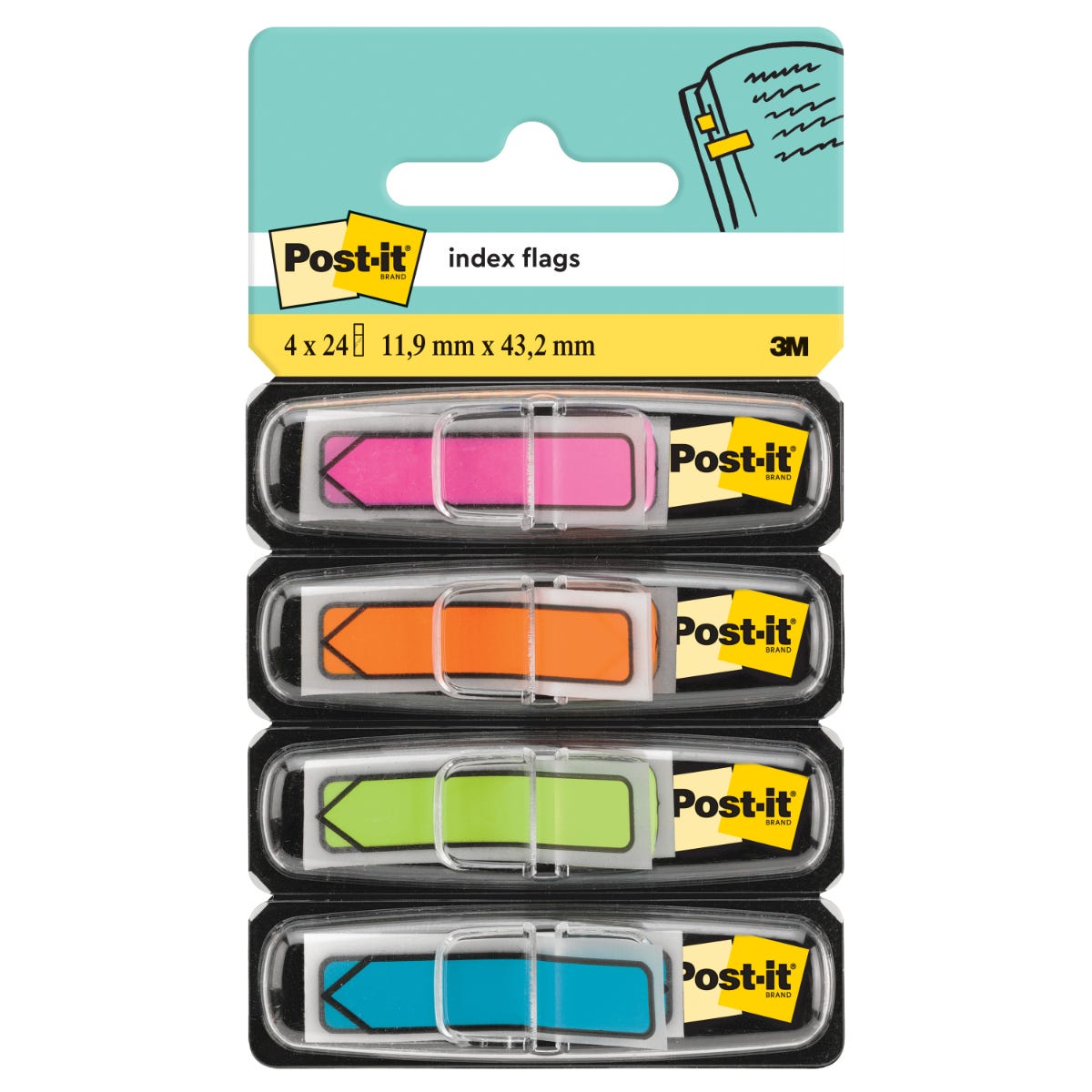 Post-it Index Flags Assorted Plain Special format 4 Packs of 24 Strips