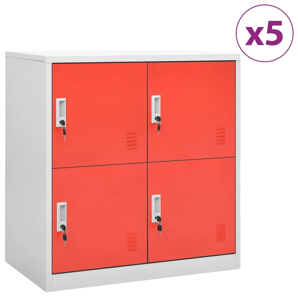 vidaXL Locker Cabinets 5 pcs Light Grey and Red 90x45x92.5 cm Steel