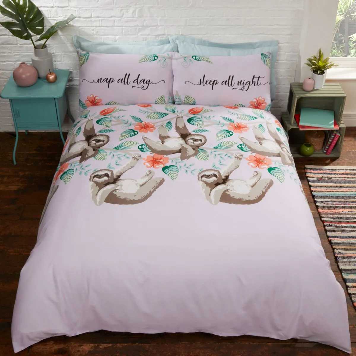 Sleepy Sloths Tropical Lilac Duvet Cover Set - Double