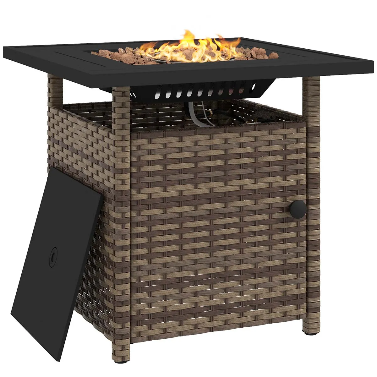 Outsunny 50,000 BTU Output Rattan Fire Pits for Garden - Black, Mixed Brown