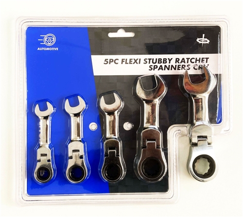  5 Piece Flexi Stubby Ratchet Spanners CRV