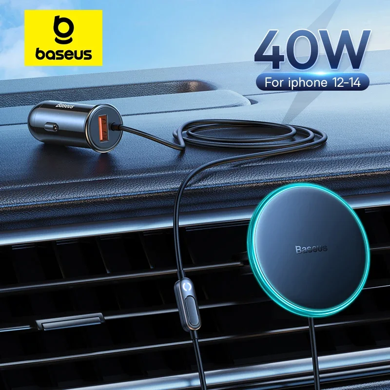 Baseus Magnetic Car Wireless Charger Phone Holder Stand 40W Fast Charging USB A Type C Car Phone