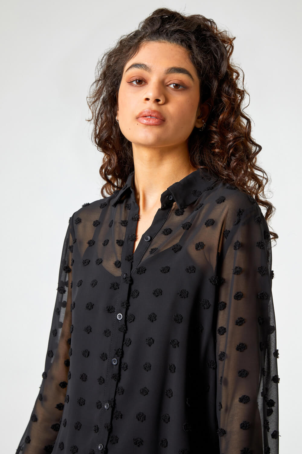Roman Originals Textured Spot Button Up Blouse
