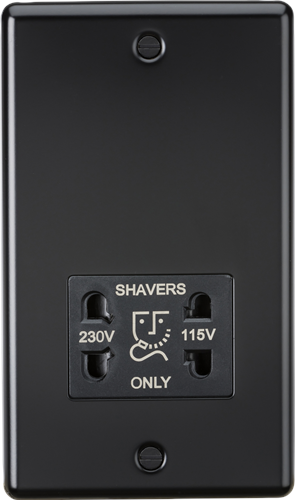 Knightsbridge 115-230V Dual Voltage Raised Round Edge Shaver Socket - Matt Black, Black Insert