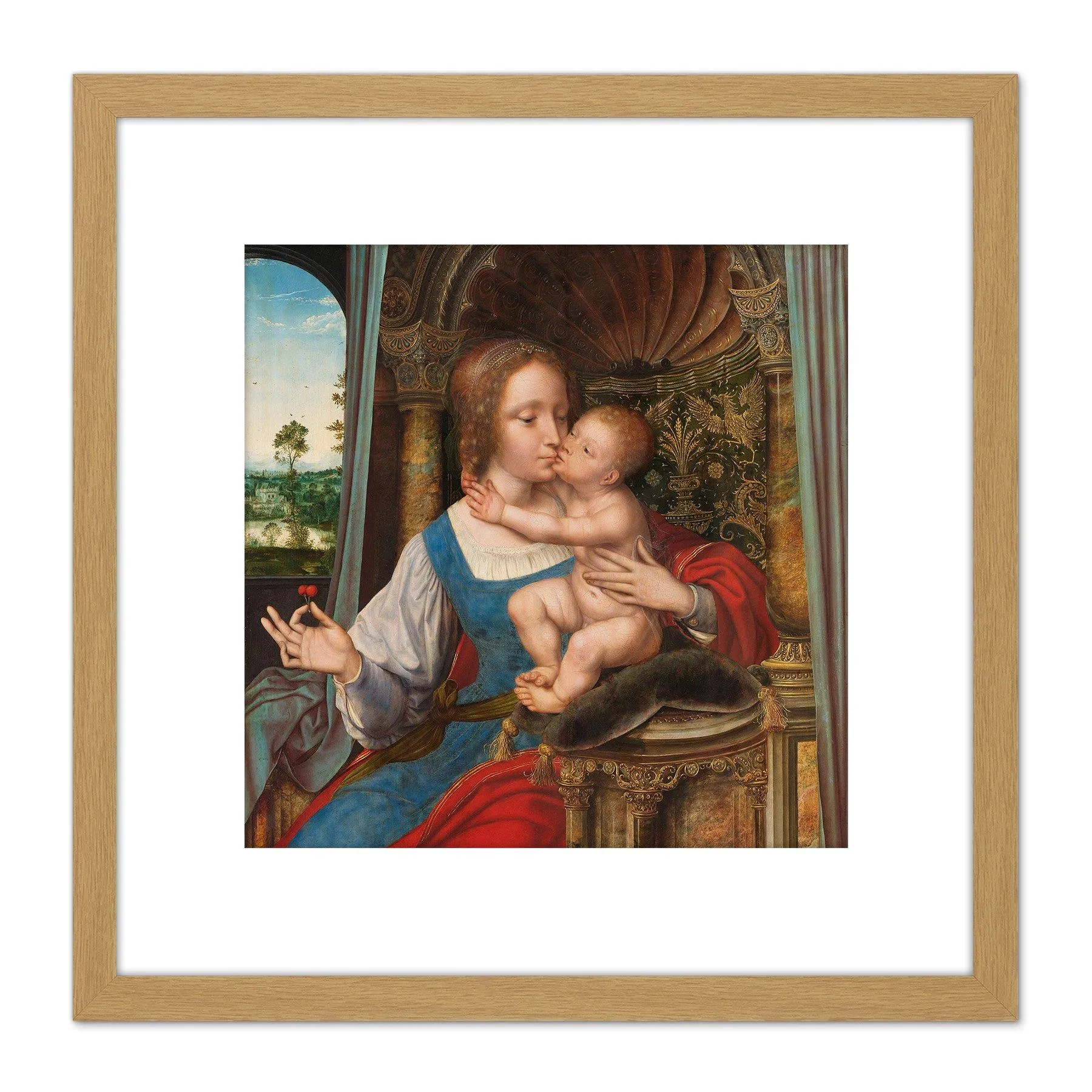 Artery8 Quinten Massijs Virgin And Child Painting 8X8 Inch Square Wooden Framed Wall Art Print Picture with Mount