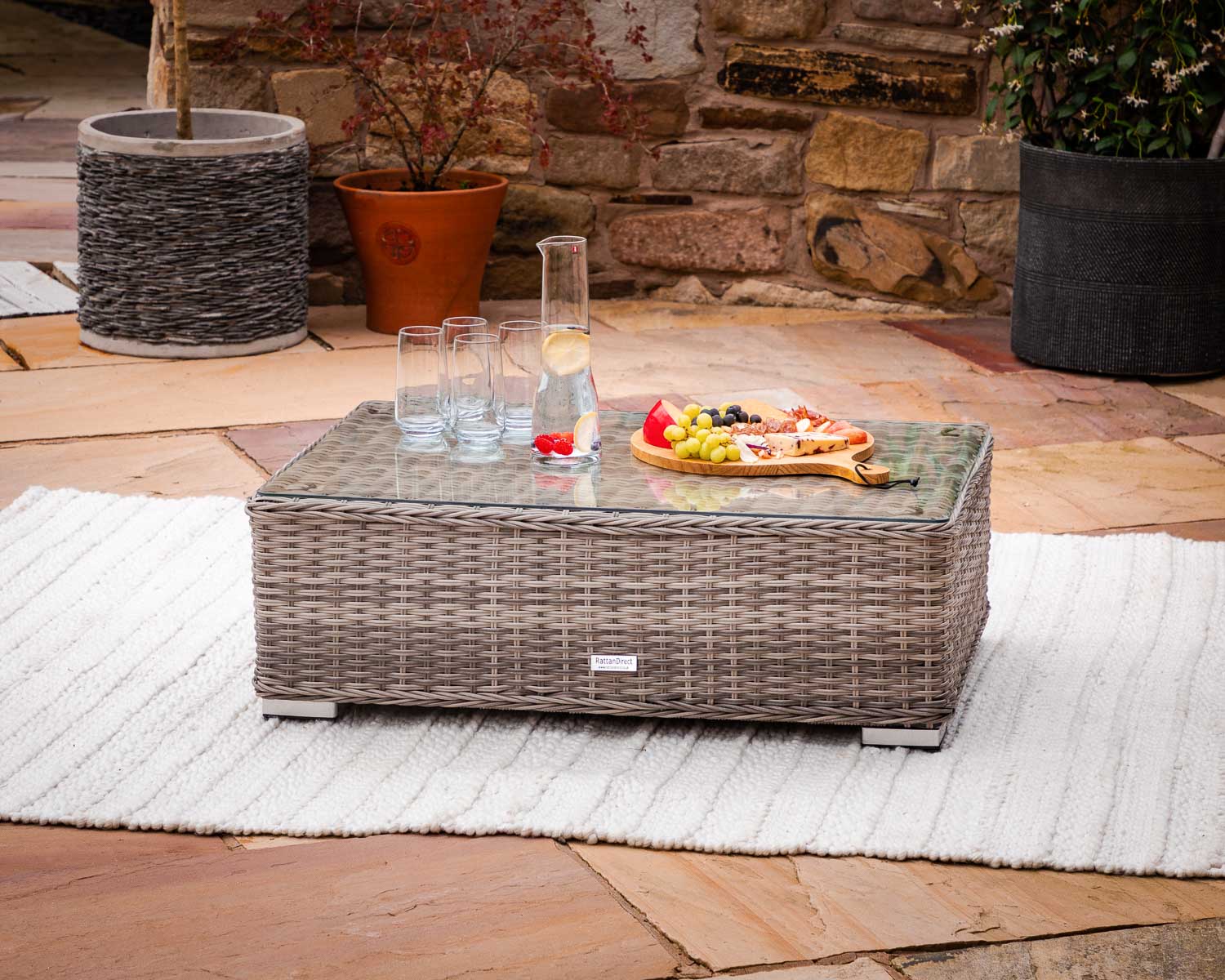 Lisbon Rattan Garden Coffee Table in Grey