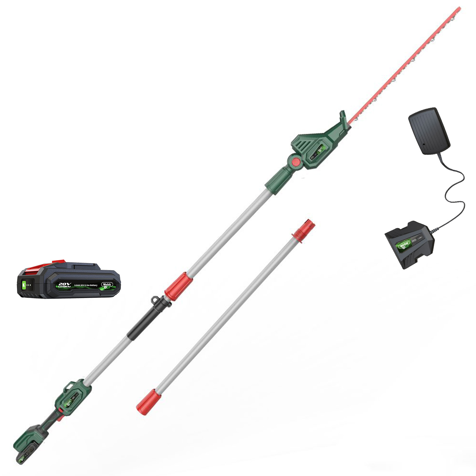  WEV20PHT 20v Cordless Long Reach Hedge Trimmer 500mm 1 x 2ah Li-ion Charger