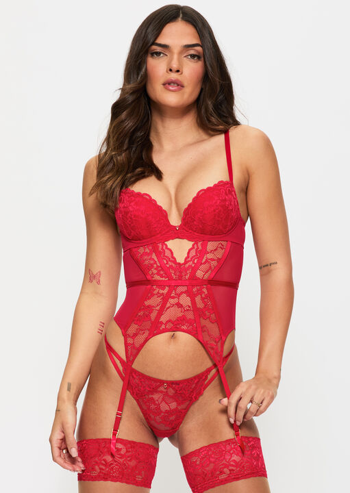  Sexy Lace Padded Basque, 20 FF/G, Red - Made from lace containing 50% recycled fibres and mesh containing a minimum of 70% recycled fibres