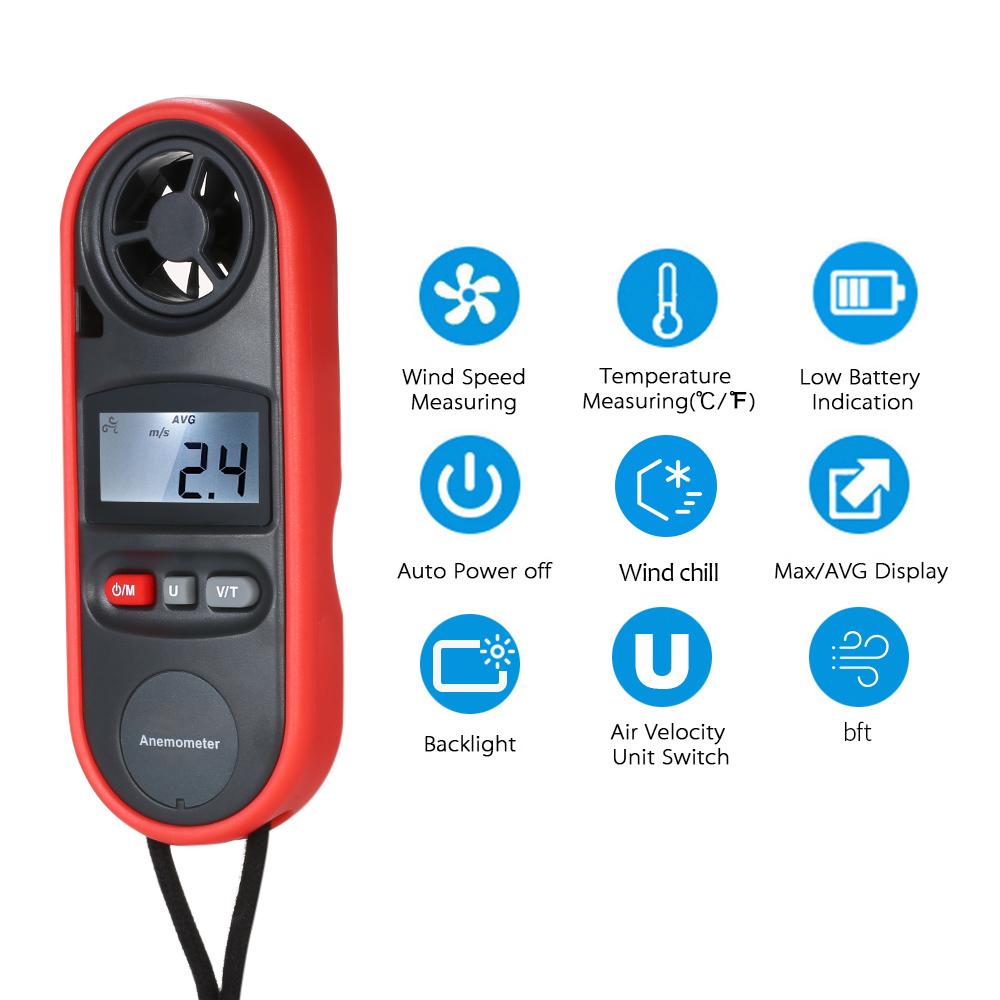 TOMTOP JMS Mini Digital Anemometer Beaufort Scale IP67 Thermometer Handheld Anemometro Pocket Wind Speed Meter