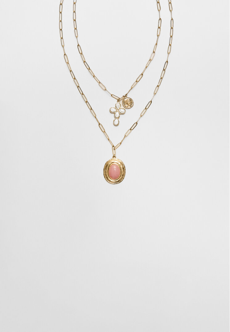 Stradivarius 2er-Set Halsketten mit Kreuz Rosa OS