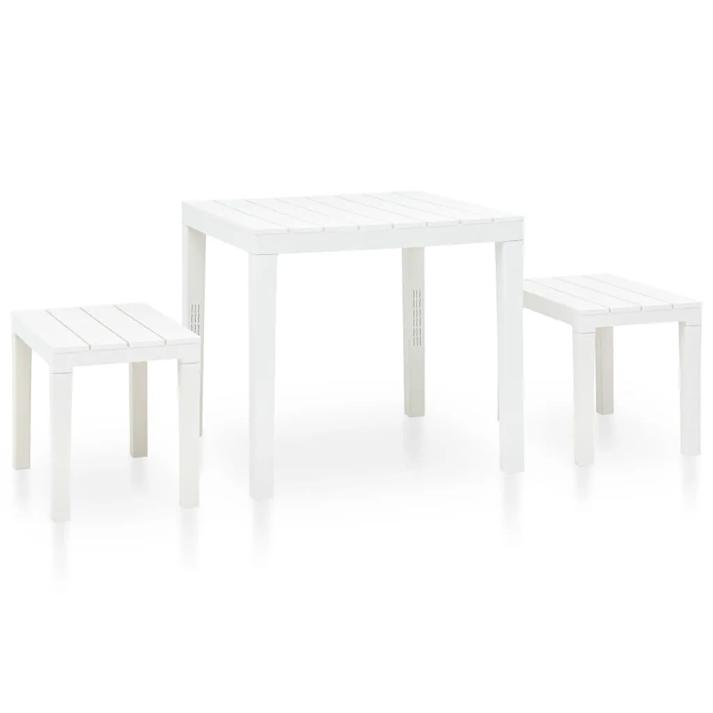 VidaXL Garden Table with 2 Benches Plastic White