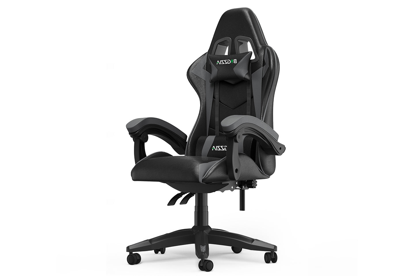 Bigzzia Ergonomic Gaming Chair with Headrest and Lumbar Pillow Rotatable Home PU Leather Office Chair Black/Grey