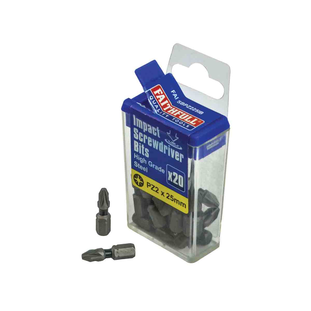 Faithfull Pozi Impact Screwdriver Bits Pz2 X 25mm (Pack 20) Faisbpz225Ib