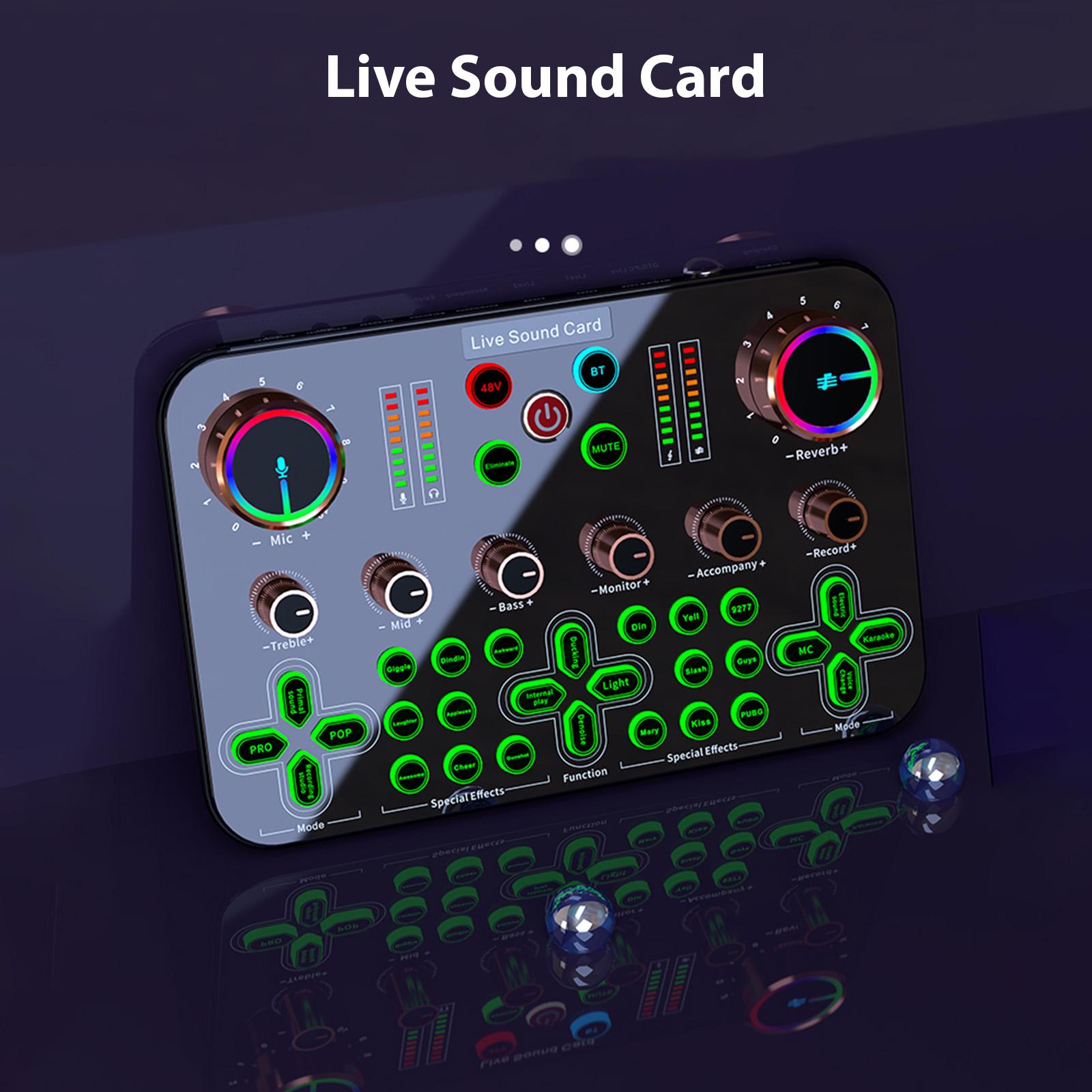 TOMTOP JMS Live Sound Card Audio Mixer Recording Desktop Singing BT 48V XLR Phantom Power Supply OTG Digital black