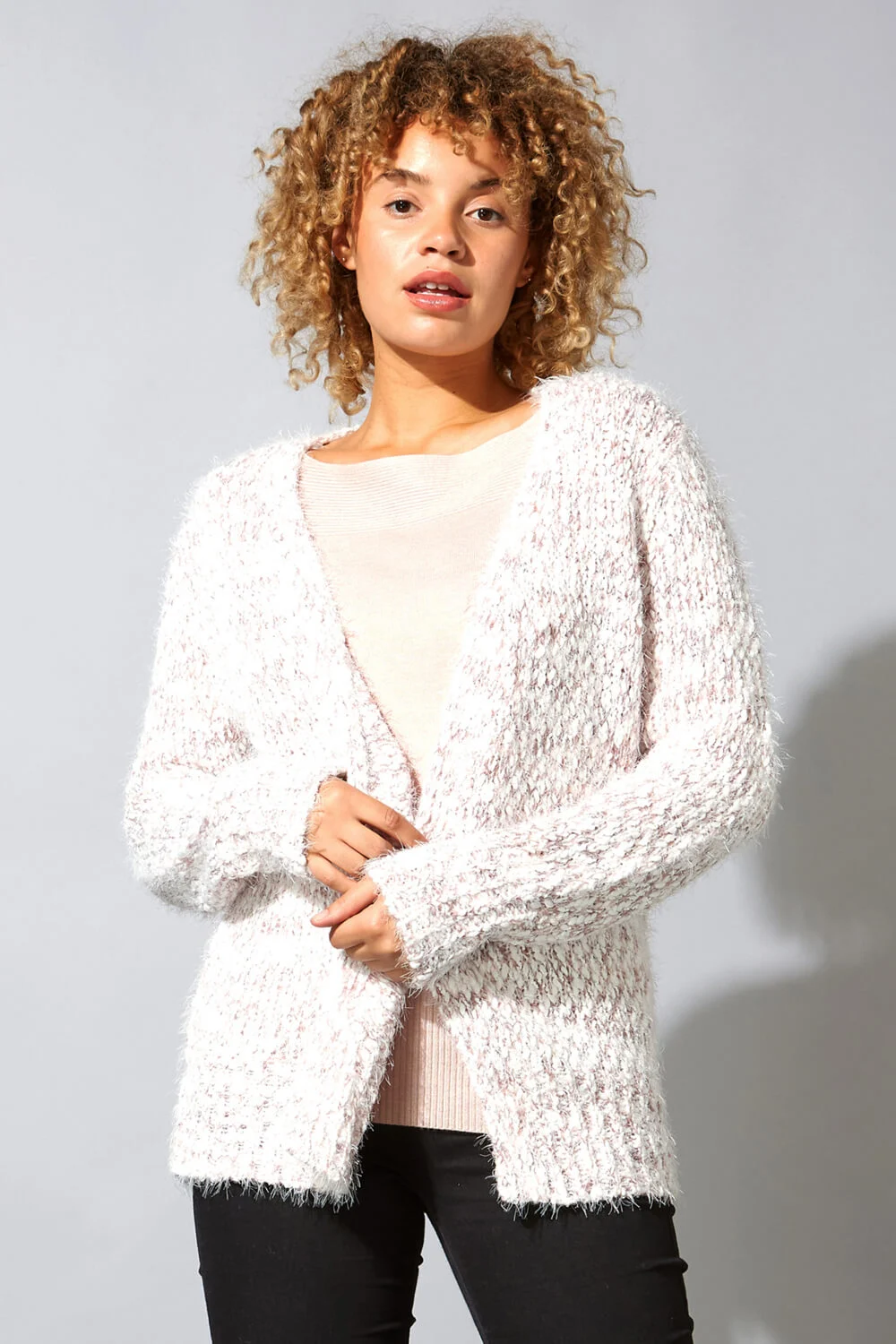 Roman Women's Fluffy Yarn Cardigan|Size: 10|pink