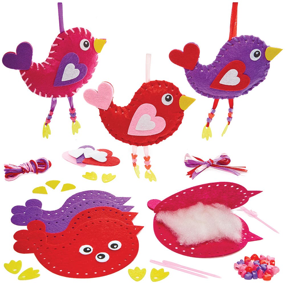 Baker Ross Bird Love Heart Sewing Kits (Pack of 3) Sewing & Weaving Kits