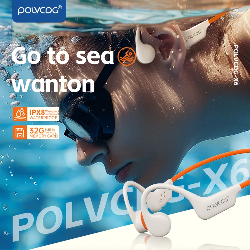 POLVCDG X6 bone conduction earphones Bluetooth earphones 32GB memory IPX8 waterproof swimming