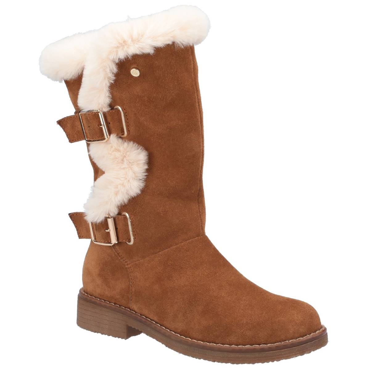 Hush Puppies Megan Womens Wide Fit Calf Boots Size: 8, Colour: Tan Suede
