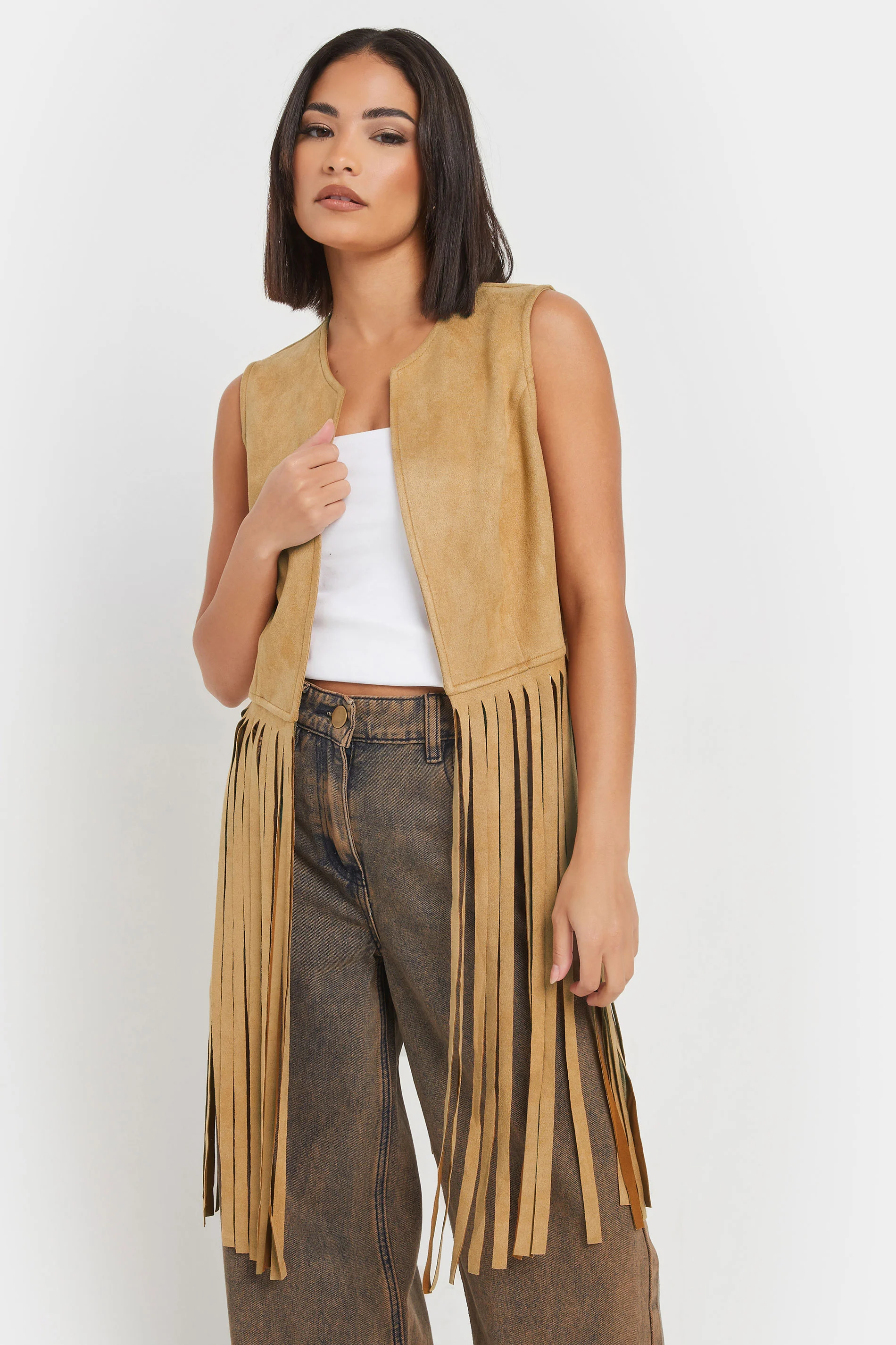 PixieGirl Brown Faux Suede Tassel Waistcoat 10 | Petite Women's Waistcoats